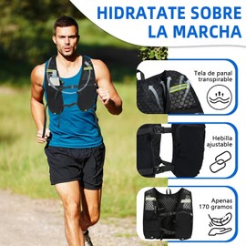 Mochila de Hidratación, Mochila Ligera para Exteriores, con 2 litros Vejiga de Agua Chaleco para Correr a Prueba de Fugas,