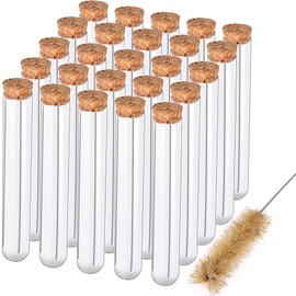 HNYYZL 25Pcs Clear Plastic Test Tubes with Cork Stoppers and 1 Brush, 25x160mm 50ml, Good Seal for Jewelry Seed Beads Powder Spice Liquid Storage, Lab Use or Decoration