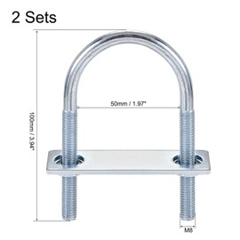 TA-VIGOR 2 sets M8 Round U-Bolts, 50mm Inner Width 100mm Length Steel U-Bolts with Nut, Plate for Attaching Piping Conduit Cable Tube Brackets Boat Trailer