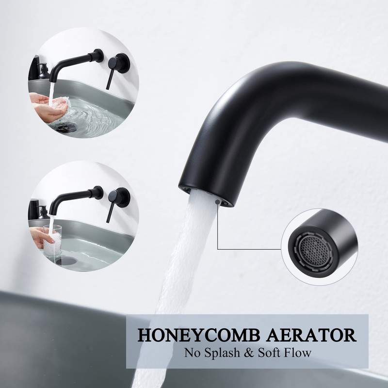 YardMonet Wall Mount Bathroom Faucet Matte Black, Single Handle Wall