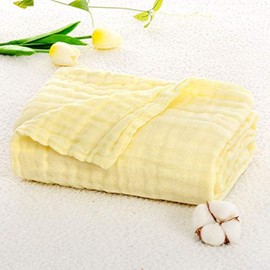 BWinka Super Soft 6 Layers Muslin Cotton Newborn Baby/Kids Bath Towels White Also for Baby Blanket(105x105cm) (Yellow)