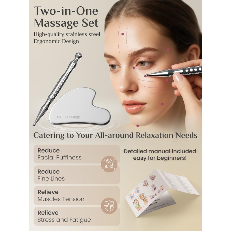 Rena Chris Stainless Steel Gua Sha and Acupuncture Pen, Manual