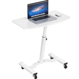 SHW Mobile Height Adjustable Laptop Rolling Cart with Height Adjustment from 28" to 33", White