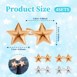 Prasacco 4 Sets Star Jean Waist Tightener, Adjustable Pant Waist Tightener No Sewing Required Jean Button Reusable Pentagram Pant Button Tightener for Loose Jean Pant Skirt (2 Colors)