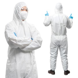 AMZ Medical Supply White Disposable Coveralls with Hood, 5X-Large. Pack of 25 Microporous Lab Coveralls for Men and Women. 60 GSM Painters Suit Disposable with Storm Flap Zipper Cover. Hazmat Suit
