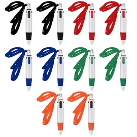 PAVIKE Ballpoint Pen with String 10 Pcs 0.7mm 4 Color Ballpoint Pen Portable Convenient Hanging Short Writing Instrument for Business Students Office Home School Stationery Store