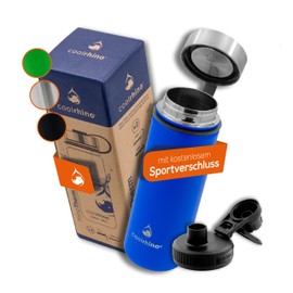Coolrhino Stainless Steel Thermal Water Bottle, 530 ml / 950 ml, for Sports, Outdoors and Children, Insulated Flask, BPA-Free, Thermos Flask, Double-Walled, Incl. Sports Lid - Leak-Proof Stainless Steel Drinking Bottle, blue, 530ml