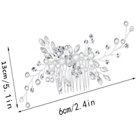 Peines para el Pelo de Boda Peine de Pelo Hecho a Mano Peine Lateral para el Pelo de Novia Peinetas para el Cabello Plateado para Mujeres Boda Niñas Horquilla para el Pelo Hojas Perlas Diamantes de Imitación Flores Accesorios para el Pelo Diseño Floral V