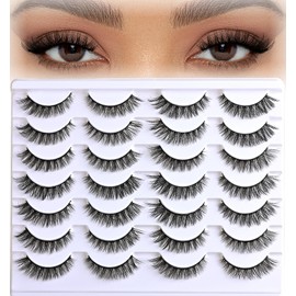 APCYUST Lashes False Eyelashes Cat Eye Lashes Mink Lashes Wispy 14 Pairs Fake Eyelash Natural Lash Strips Fluffy Eye Lashes Pack Short Strip Lashes Natural Look Wispies Cateye Lashes for Women