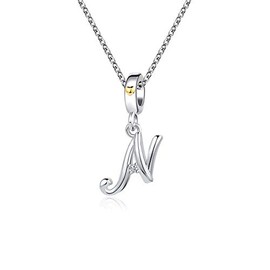 KunBead Jewelry Letter N Initial Necklace Silver Alphabet Gold Heart Love Pendant Best Friend Charm Necklace for Women