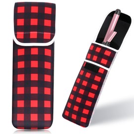 ALEIFLE Women's Heat Resistant Neoprene Curling Iron Holder Flat Iron Curling Wand Travel Storage Cover Case Bag Pouch -Water-Resistant (Red lattice)