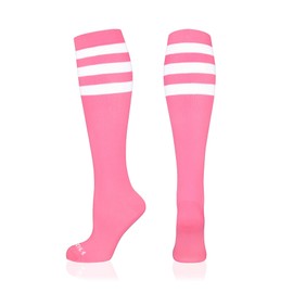 NEWZILL Compression Socks (20-30mmHg) for Men & Women, BEST Graduated Athletic Fit for Running, Nurses, Shin Splints, Flight Travel & Pregnancy. Boost Circulation (Stripes Pink/White, Large)