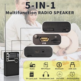 Wenpzeray Y-706 Portable Pocket Radio AM FM SW Band Receiver Battery Operated Transistor with Good Loud Sound Small Speaker Support USB/TF Card Play Headphone Jack for Indoor Outdoor Emergency (Black)