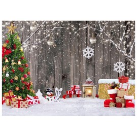 AIIKES 7x5FT Christmas Photography Backdrop Christmas Tree Snowflake Gift Wood Backdrop Christmas Holiday Party Family Gathering Decoration Backdrop Studio Props 12-577