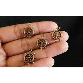 4 Captain Helm Charms Pendant DIY  Jewelry Making Antique Gold Tone