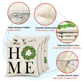 JOTOM Christmas Cushion Covers Xmas Series Home Decorative Throw Pillow Covers Water Resistant Outdoor Case Cushion Cover Gift for Sofa Bed Living Room Car Decor 45x45cm Set of 4 (Christmas Tree HOME)