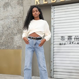 Earnda Women's Leather Belt Fashion Soft Faux Leather Waist Belts For Jeans Dress Black X-Small