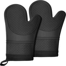 Gonioa 2PCS Black Silicone Oven Mitts, Heat Resistant Oven Gloves, Flexible Kitchen Oven Mits Potholders Oven Gloves for Cooking Baking Kitchen Mittens