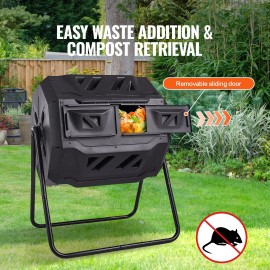 43-Gal Dual Chamber Composting Tumbler Large Tumbling Rotating Steel Frame Composter 2 Sliding Doors Aerators Bin for Compost BPDefault: Default