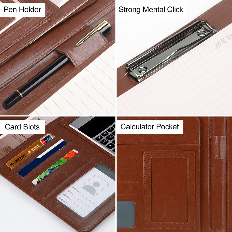 Podazz A4 Foldover Clipboard Folder, Leather Resume Storage Conference Folder