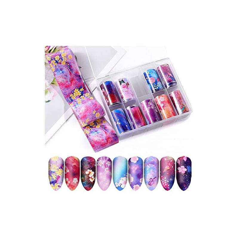 10 Stickers/Box Cherry Blossom Flower Starry Sky Nail Foil Nail