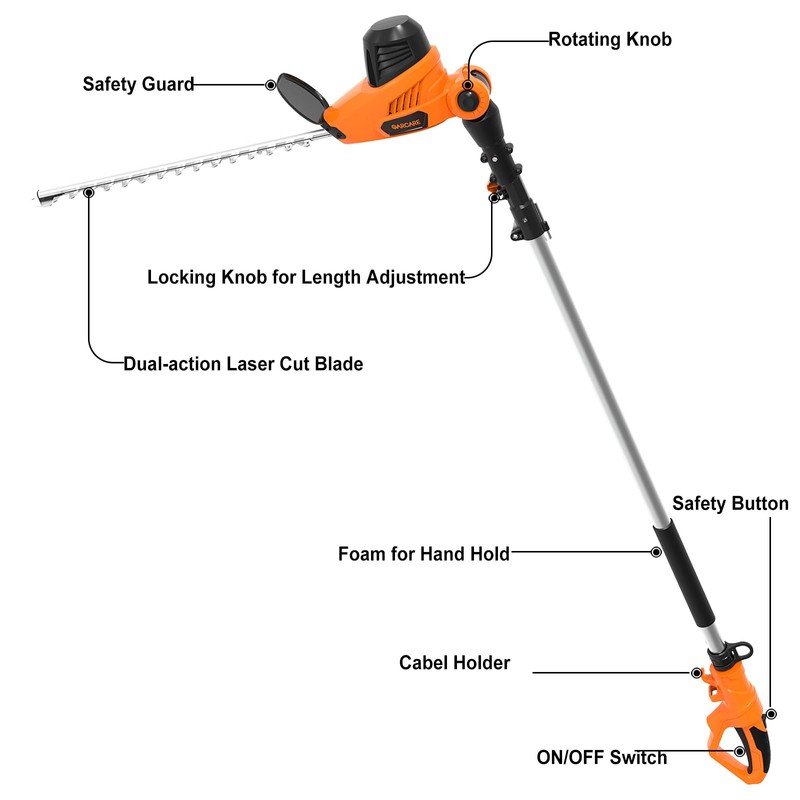GARCARE Electric Hedge Trimmers, Corded 4.8A Pole Hedge Trimmer with