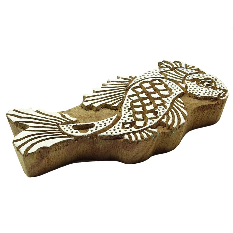 Indian Wood Stamps Fish Stamp Handcarved Printing Block Textile Stamp