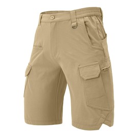 Faysfad Men's Cargo Work Shorts Quick Dry Elasticated Waist Shorts for Hiking Walking Outdoor Tactical with Zip Pockets (6336,Khaki,36)