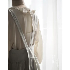 Uaussi Cotton Linen Apron Cross Back Work Apron for Women with Pockets Pinafore Dress X Cross Halter Apron for Chef Gardening, Light Grey, One Size