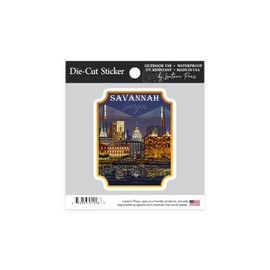 Die Cut Sticker Savannah, Georgia, City at Night, Contour Vinyl Sticker 1 to 3 inches (Waterproof Decal for Cars, Water Bottles, Laptops, Coolers), Small