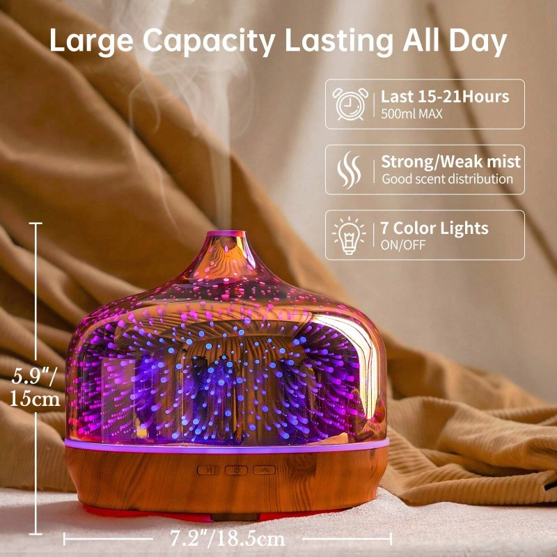 Porseme 500ml 3D Glass Oil Diffuser - Auto Shut -