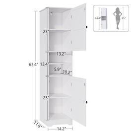 Viaozutis Tall Bathroom Cabinet, Storage Cabinet with 2 Doors & 2 Open Storage Compartments, Adjustable Shelf, for Bathrooms, Kitchens, Entrances, or Bedrooms（White）