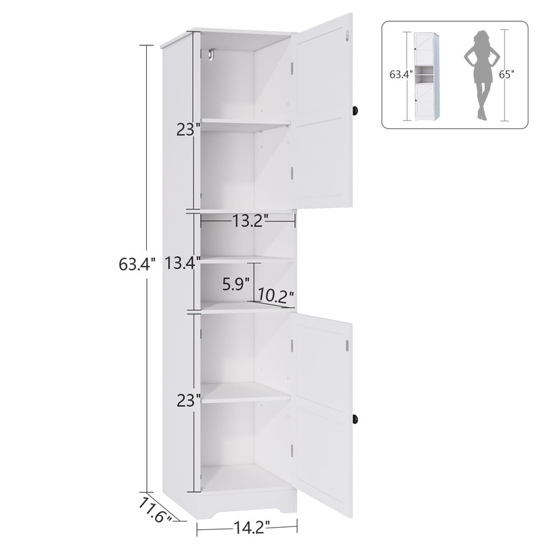 Viaozutis Tall Bathroom Cabinet, Storage Cabinet with 2 Doors &