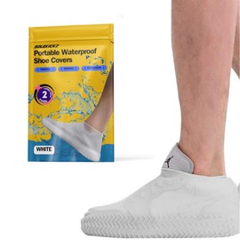Solekickz (2 pair Waterproof Shoe Covers, Anti-Slip Water Resistant Overshoes Silicone Rubber Rain Shoe Cover Outdoor cycling Protectors apply to Men, Women, Kids (White), Medium