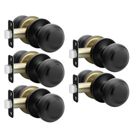 Haidms Black Passage Door Knobs Interior, Classic Matte Black Interior Door Lock knobs Closet, Round Black Closet Door Knobs Set for Hallway(5 Pack)