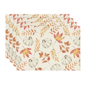 Artoid Mode Orange Pumpkins Leaves Autumn Place Mats Set of 6 30 x 45 cm Holiday Place Mats Washable Place Mats Kitchen Party Decoration
