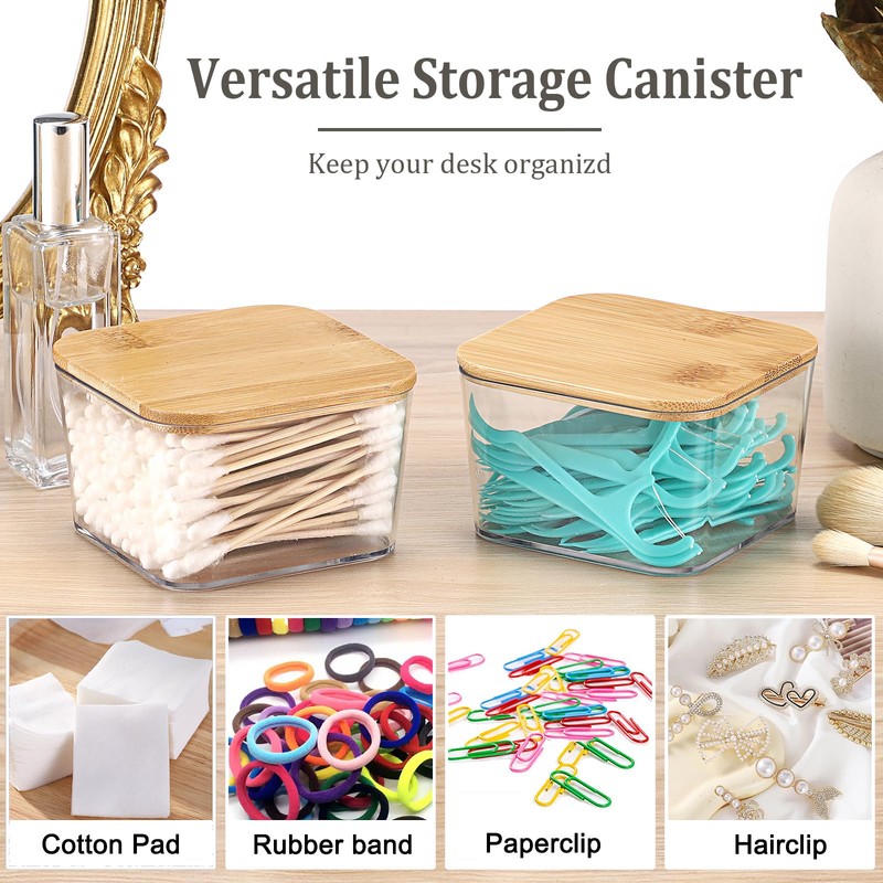 2 Packs Square Q Tip Holder with Lid Clear Plastic