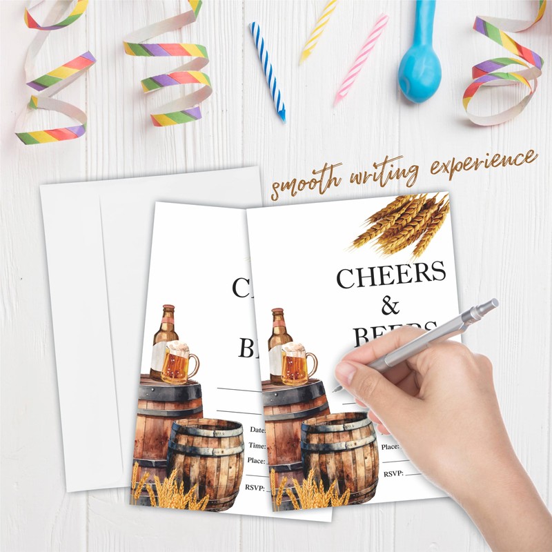 Nuckxy Cheers & Beers Birthday Invitation(4"X 6"), Retro Beer Barrel