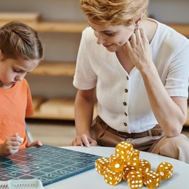 30 Piece Transparent Dice Set, 16 mm Acrylic Dice in Glitter Gold, 6-Sided Colourful Dice Set with Rounded Corners, D6 Standard Dice with Pockets for Game, Party, Poker, Teaching Math