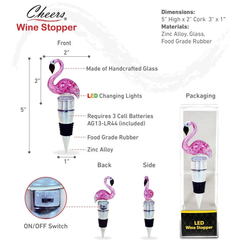 Puzzled Cheers Flamingo Glass Wine Stopper - Elegant Wine Bottle