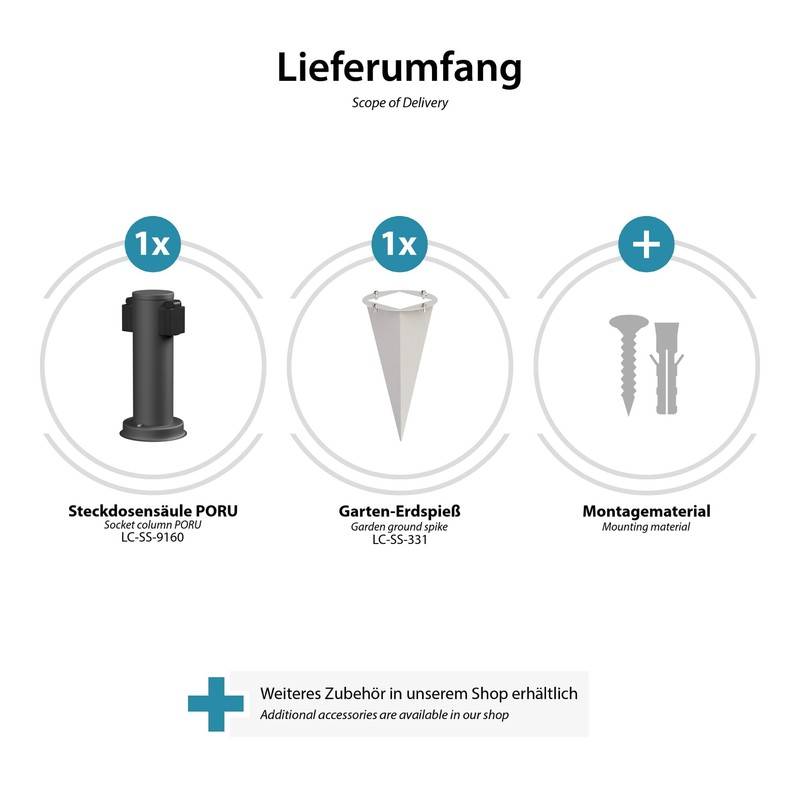 ledscom.de Poru Garden Socket Column with Ground Spike for Outdoor