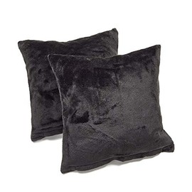 MALIKA Set of 2 Cashmere Touch Fleece Cushion Covers, Sofa Cushion Cover, Couch Cushion Cover, Size: 50 x 50 cm, Design: Black