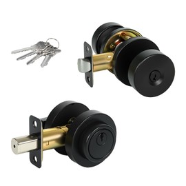Matte Black Door Knob and Deadbolt Set,Single Cylinder Deadbolt Lock and Door Knob with Lock, Keyed Alike Door Locks for Front Door
