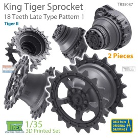 T-Rex Studio TRXTR35087 1:35 TRex - King Tiger Sprocket Set 18 Teeth Late Type Pattern 1