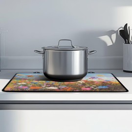 Buxolandt Wildflowers Floral Stove Top Mat for Electric Heat Resistant Range Ceramic Stove Top Covers Mat Anti-Slip And Wear-Resistant for Kitchen Decoration, Four Seasons Use Blue