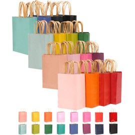 Gcardist Pack of 16 Kraft Bags with Handles 21 x 15 x 8 cm Small Gift Bags 16 Different Colour Bags Versatile (Small Size)
