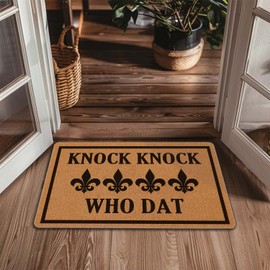 LuckyChu Welcome Door Mat Knock Knock Who Dat Fleur Outdoor Indoor Entrance, Low-Profile Floor Mats Non Slip Durable Entrance Rugs for Entry, Patio, High Traffic Areas Front Door, 17" x 29.5"