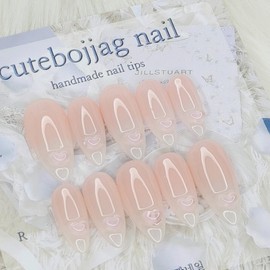 Baby Boomer Heart Handmade Nail Tips - Square S / 베이비부머 하트 수제네일팁 - 스퀘어S