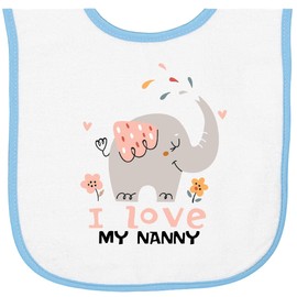 inktastic Cute Elephant I Love My Nanny Gift for Grandkids Grandbaby Baby Terry Cloth Bib White and Light Blue 45153