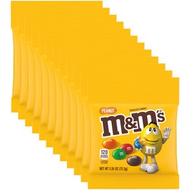 M&M'S Peanut Milk Chocolate Candy, 2.55 oz Bag (Pack of 12)